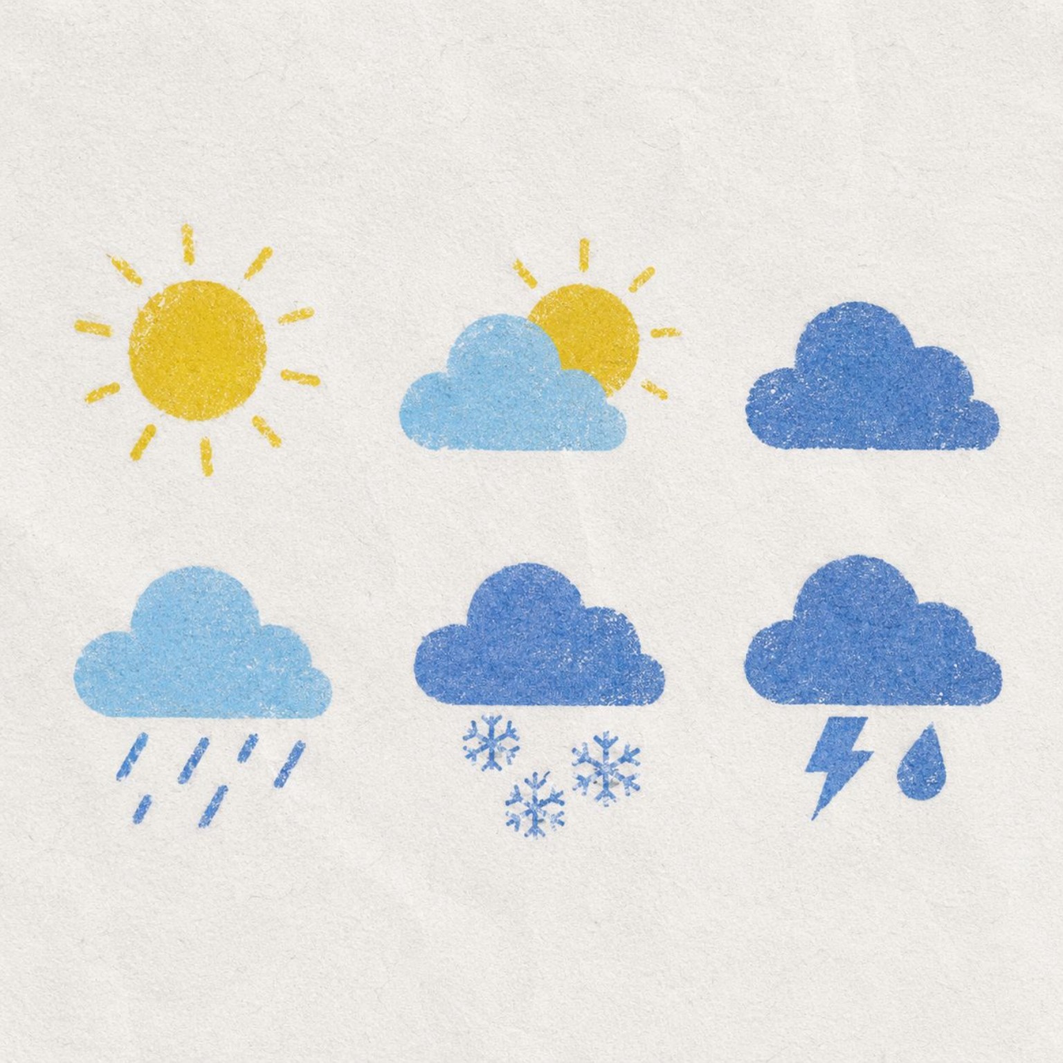 Hand-printed weather symbols for Carrefour's Date Idéale de Consommation campaign