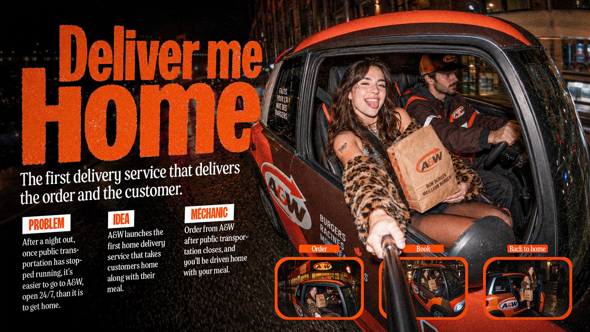 A&W Deliver Me Home campaign board in English